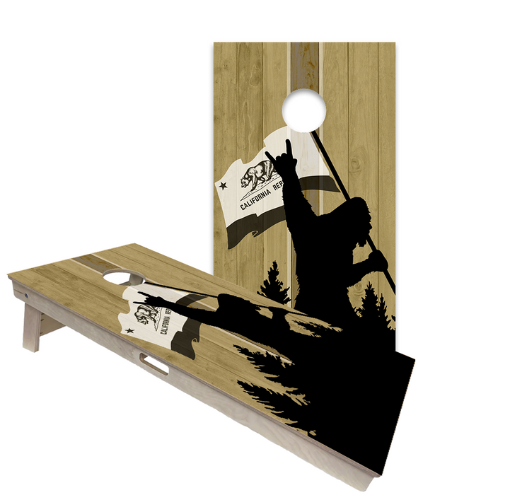 World Series of Cornhole Official 2' x 4' Professional Cornhole Board Runway 2402P - Sasquatch Holding a California Flag
