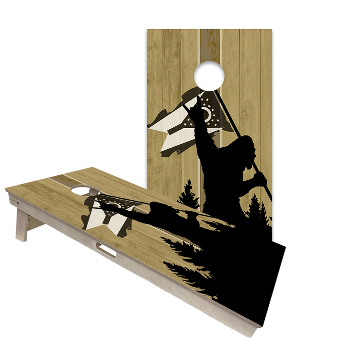 World Series of Cornhole Official 2' x 4' Professional Cornhole Board Runway 2402P - Sasquatch Holding an Ohio Flag