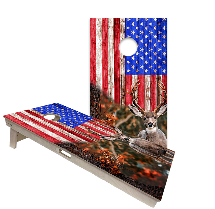 World Series of Cornhole Official 2' x 4' Professional Cornhole Board Runway 2402P - Deer with American Flag