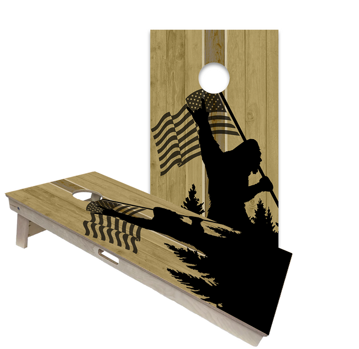 World Series of Cornhole Official 2' x 4' Professional Cornhole Board Runway 2402P - Sasquatch Holding an American Flag