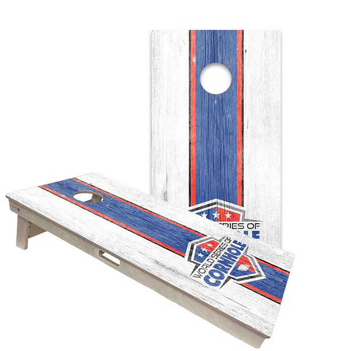 World Series of Cornhole Official 2' x 4' Professional Cornhole Board Runway 2402P - WSOC Stripes White and Blue