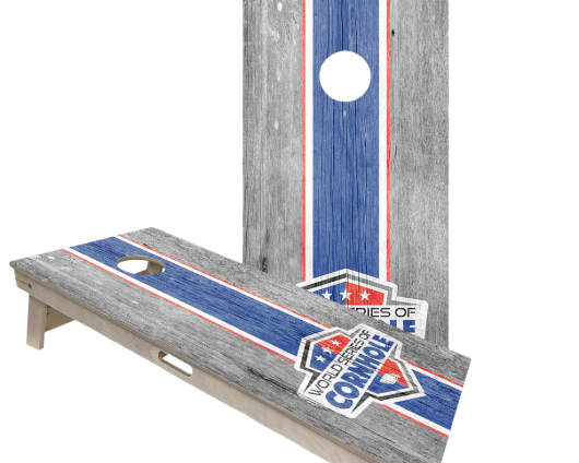 World Series of Cornhole Official 2' x 4' Professional Cornhole Board Runway 2402P - WSOC Stripes Grey and Blue