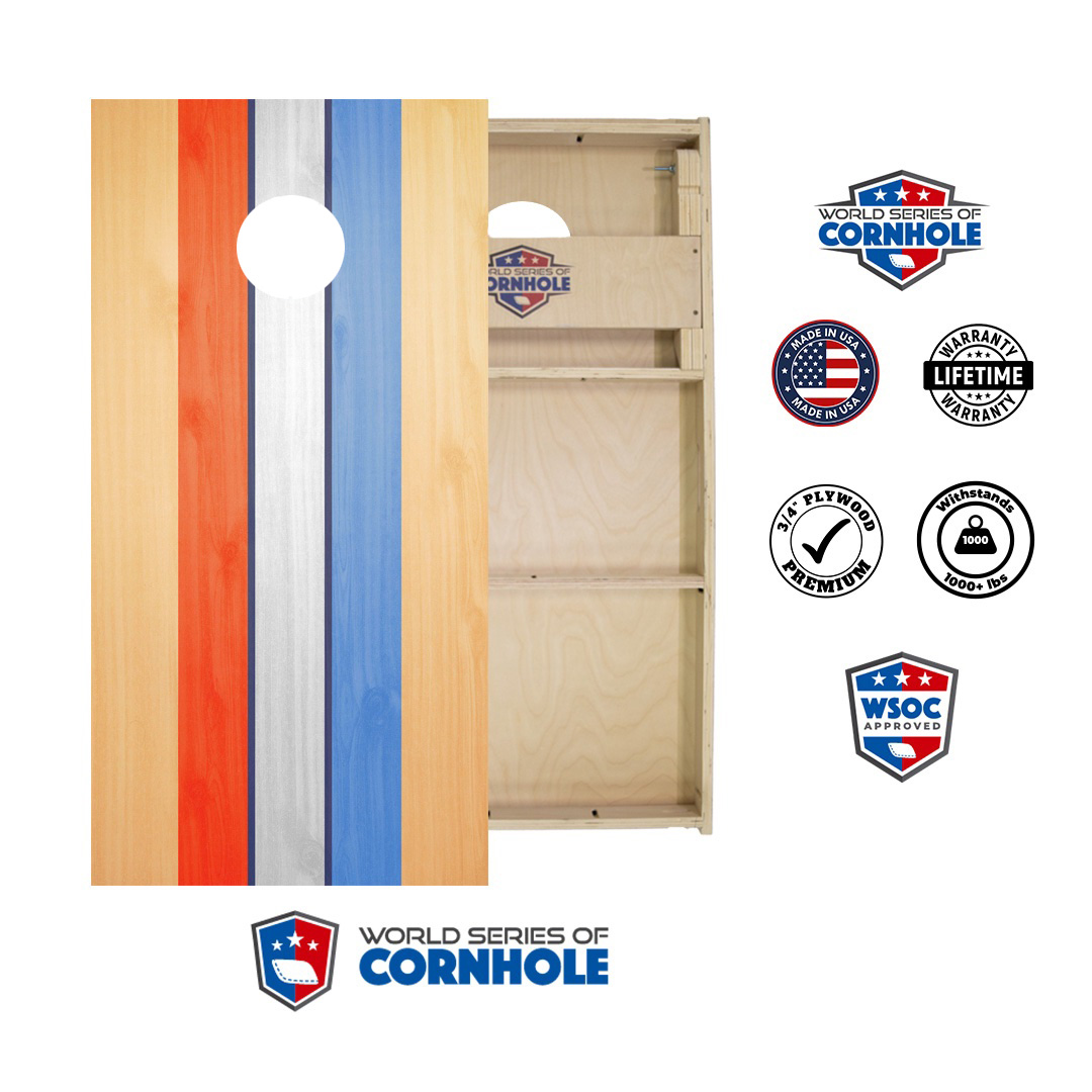World Series of Cornhole Official 2' x 4' Professional Cornhole Board Runway 2402P -  Retro USA Stripes