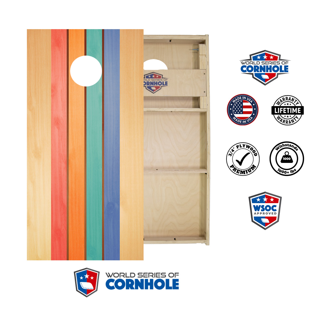 World Series of Cornhole Official 2' x 4' Professional Cornhole Board Runway 2402P -  Retro Colored Stripes