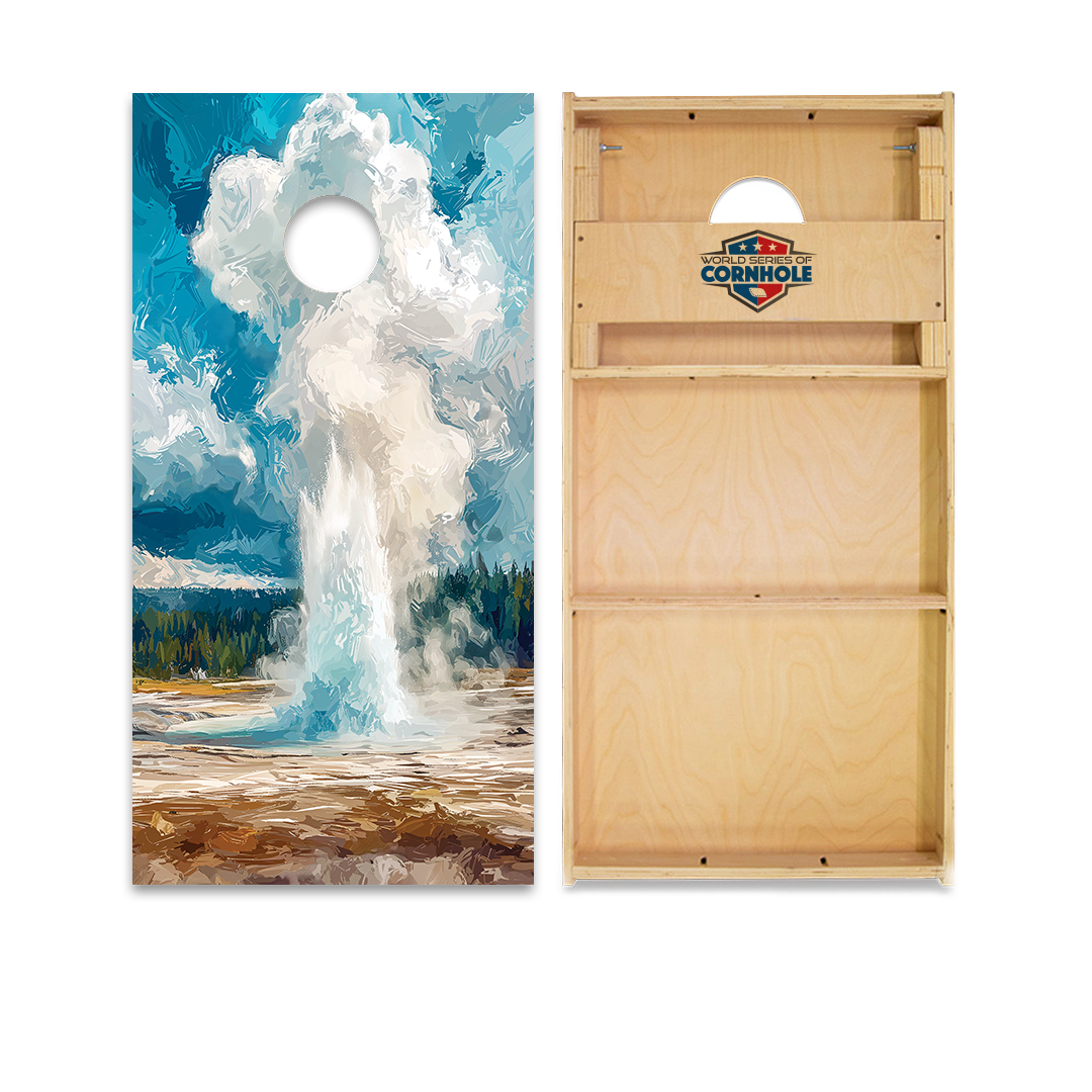 World Series of Cornhole Official 2' x 4' Professional Cornhole Board Runway 2402P - National Park - Yellowstone Old Faithful