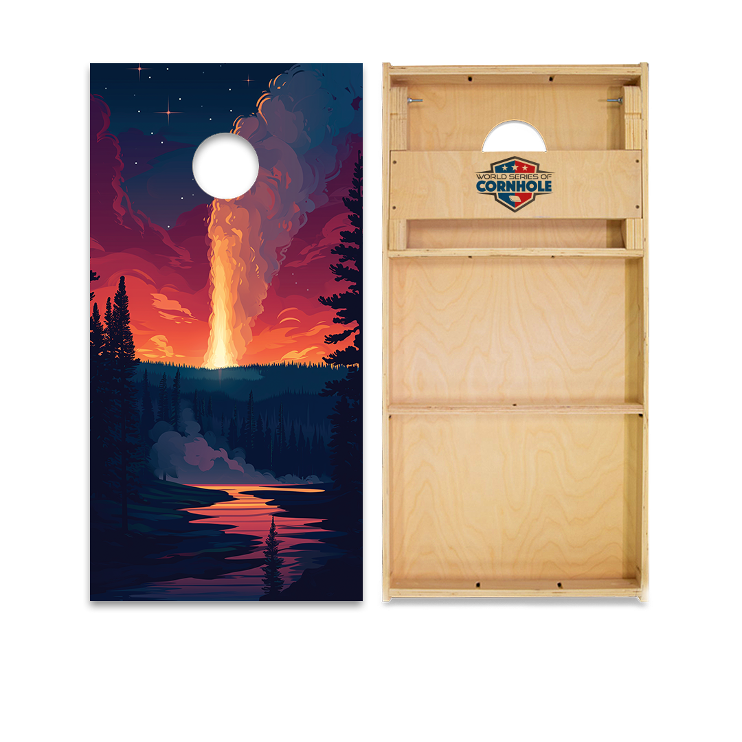 World Series of Cornhole Official 2' x 4' Professional Cornhole Board Runway 2402P - National Park - Yellowstone Old Faithful