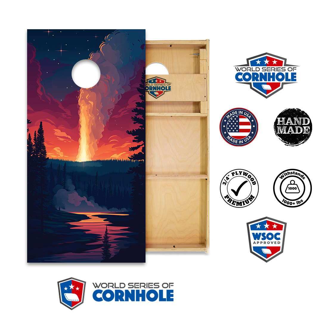 World Series of Cornhole Official 2' x 4' Professional Cornhole Board Runway 2402P - National Park - Yellowstone Old Faithful