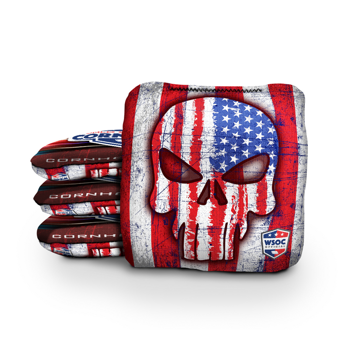 USA Punisher Skull Cornhole Bags - 6 Inch WSOC Official Pro Cornhole Bags