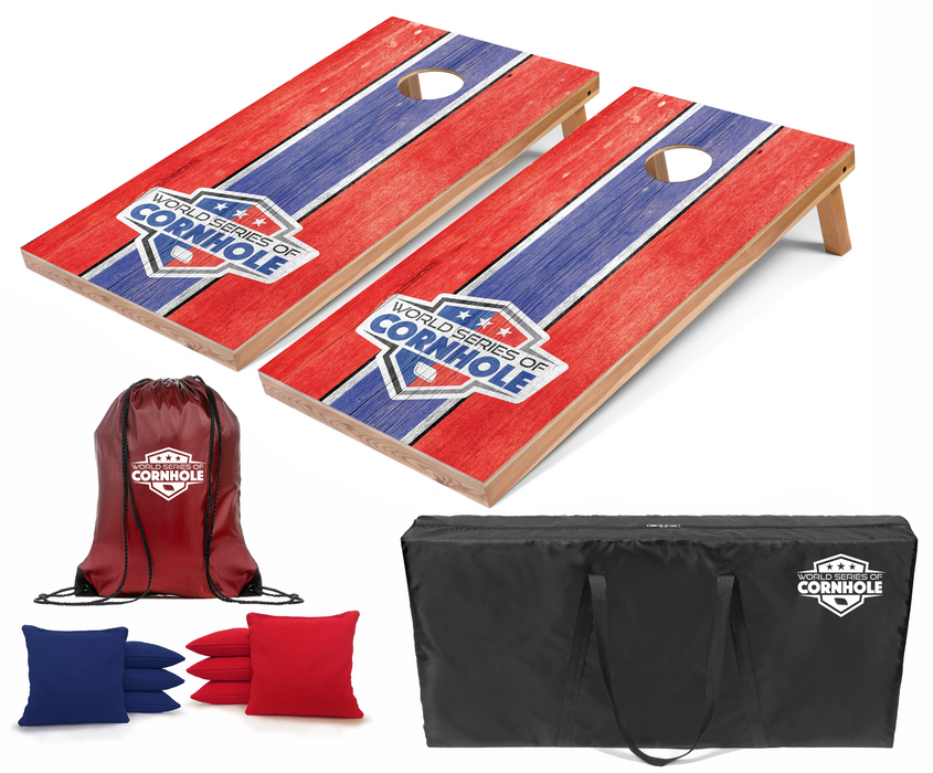 World Series of Cornhole Recreational Cornhole Set - Red and Blue Patriotic Boards with Red and Blue Bags