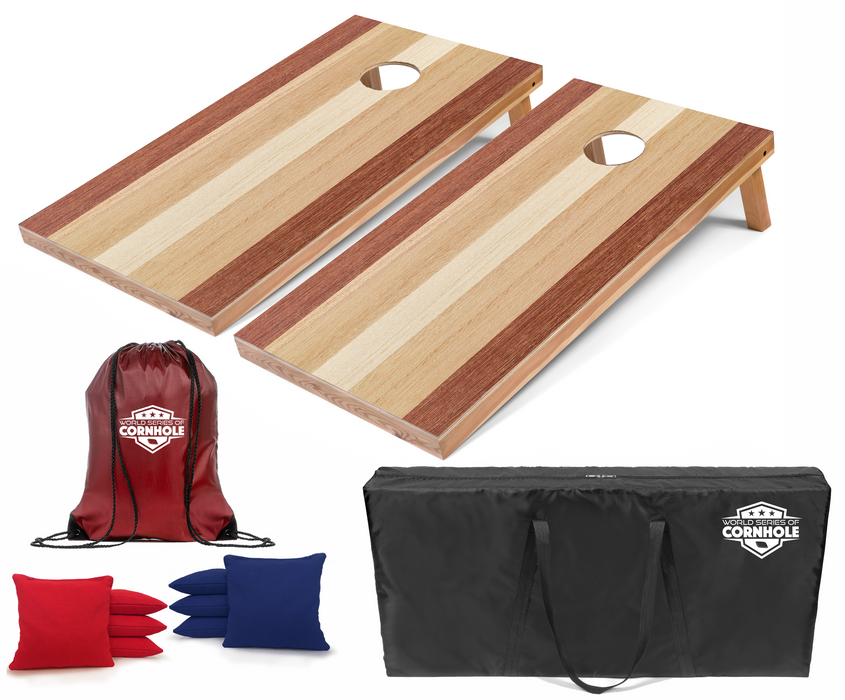 World Series of Cornhole Recreational Cornhole Set - Alternating Wood Tones Boards with Red and Royal Blue Bags