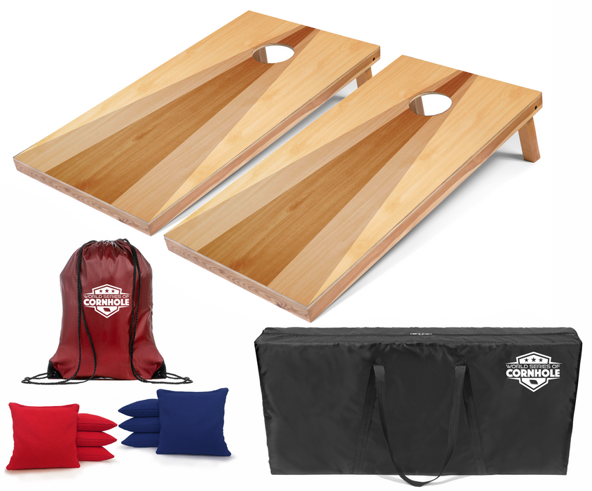 World Series of Cornhole Recreational Cornhole Set - Wood Triangle Boards with Red and Royal Blue Bags
