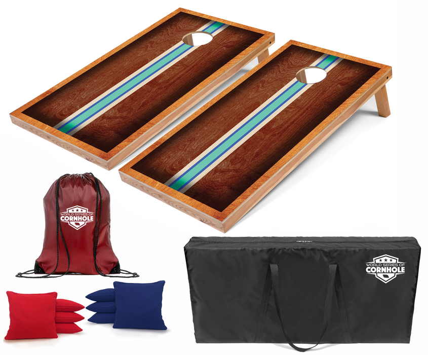 World Series of Cornhole Recreational Cornhole Set - Riv Surfboard Boards with Red and Royal Blue Bags