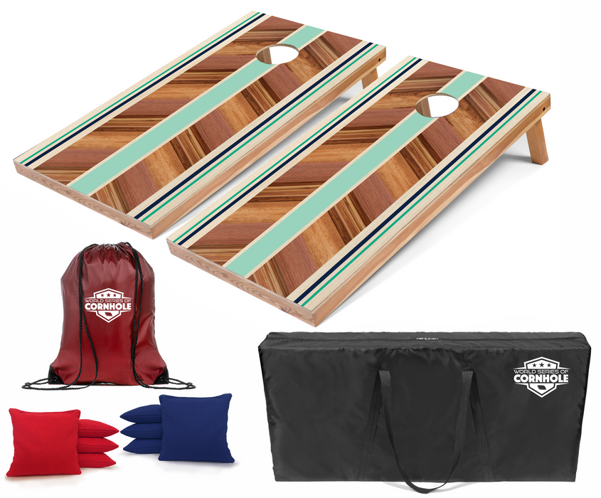 World Series of Cornhole Recreational Cornhole Set - Surfboard Boards with Red and Royal Blue Bags