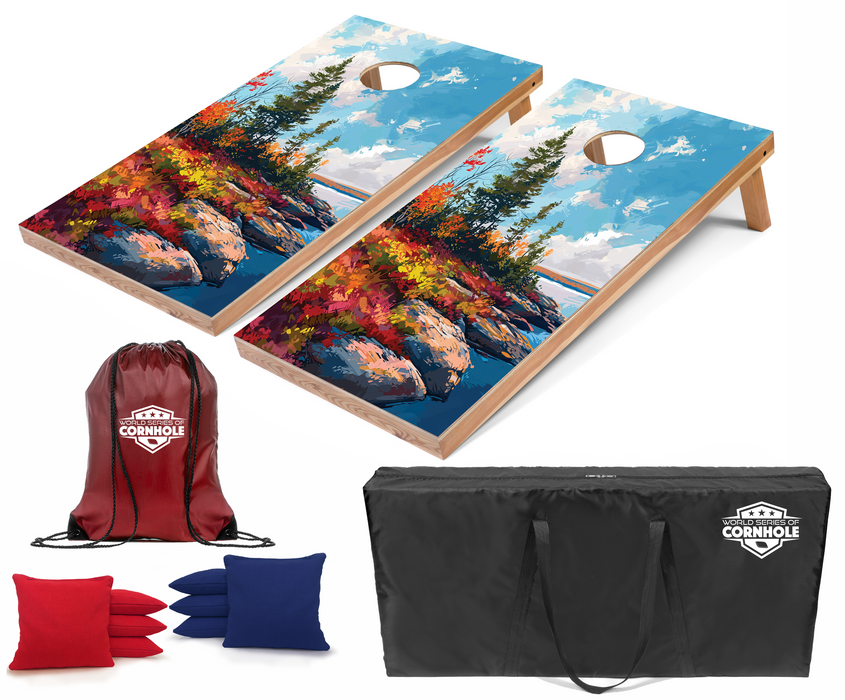 World Series of Cornhole Recreational Cornhole Set - Acadia National Park Daytime Boards with Red and Royal Blue Bags