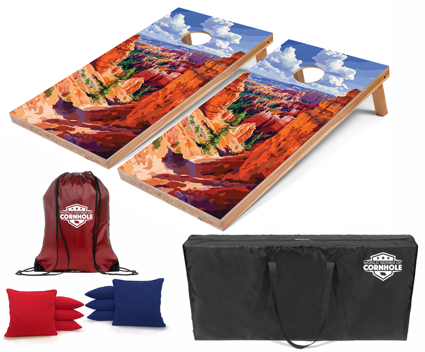 World Series of Cornhole Recreational Cornhole Set - Bryce Canyon National Park Daytime Boards with Red and Royal Blue Bags