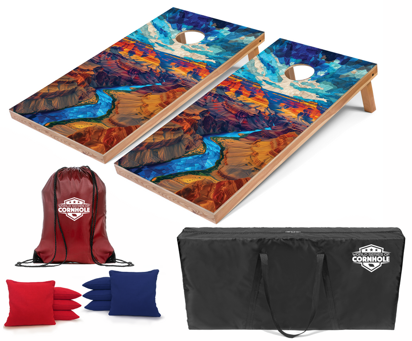 World Series of Cornhole Recreational Cornhole Set - Grand Canyon National Park Daytime Boards with Red and Royal Blue Bags