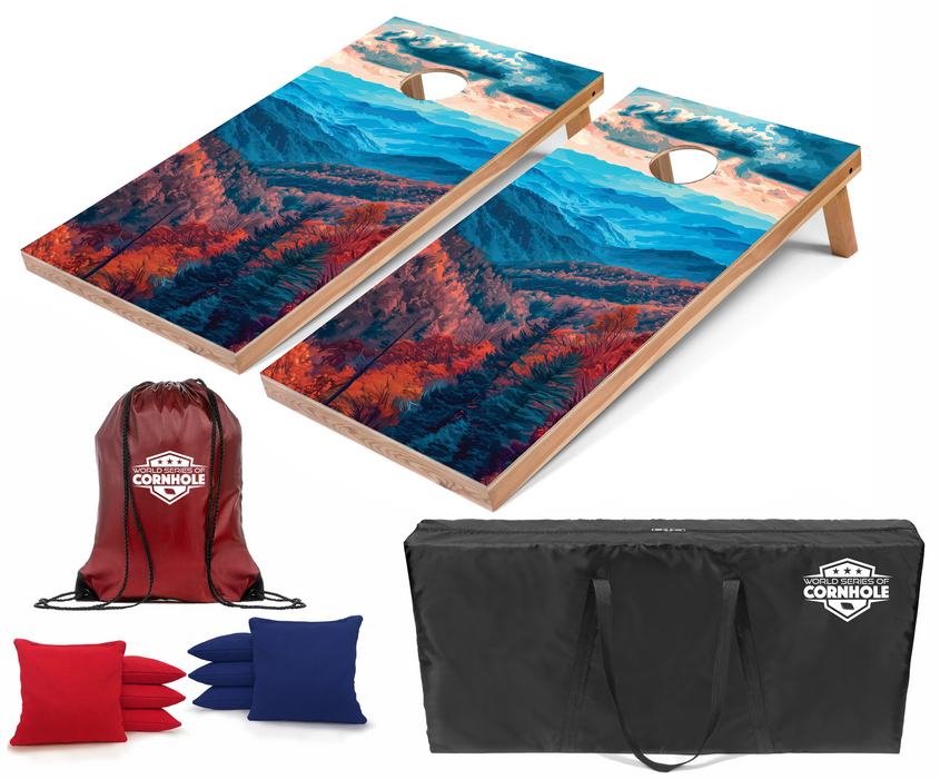 World Series of Cornhole Recreational Cornhole Set - Great Smoky Mountains National Park Daytime Boards with Red and Royal Blue Bags
