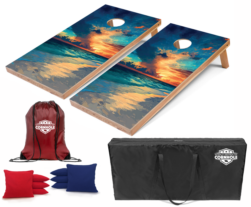 World Series of Cornhole Recreational Cornhole Set - Gulf Shores National Park Daytime Boards with Red and Royal Blue Bags