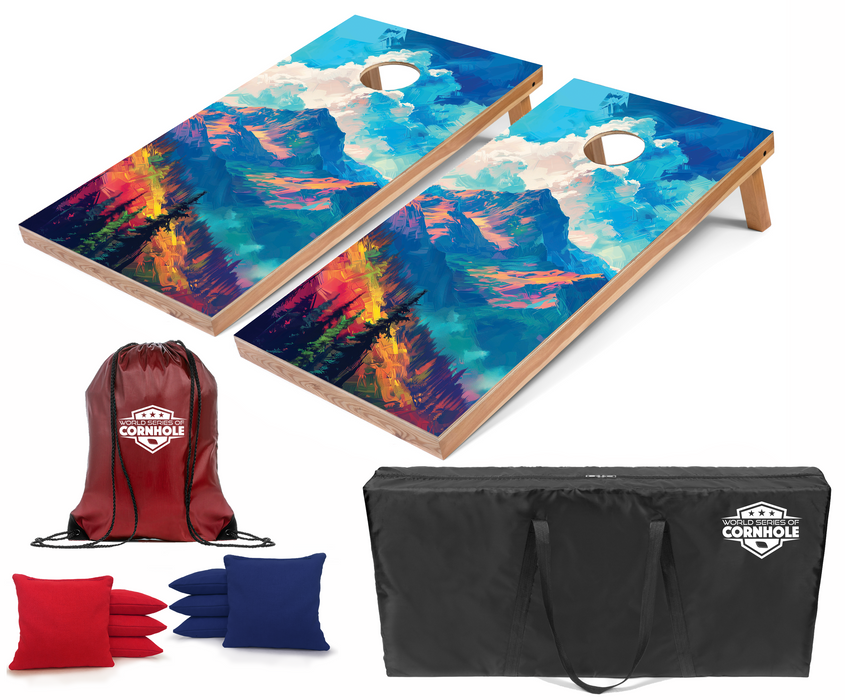 World Series of Cornhole Recreational Cornhole Set - Mt. Olympus National Park Daytime Boards with Red and Royal Blue Bags