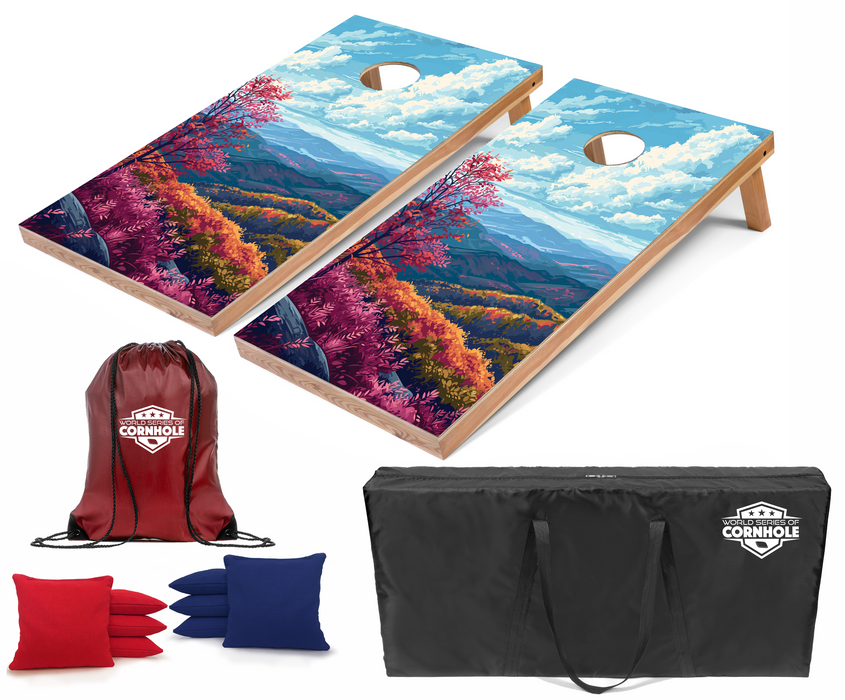 World Series of Cornhole Recreational Cornhole Set - Shenandoah National Park Daytime Boards with Red and Royal Blue Bags