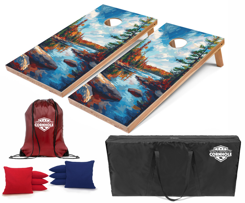 World Series of Cornhole Recreational Cornhole Set - Voyageurs National Park Daytime Boards with Red and Royal Blue Bags