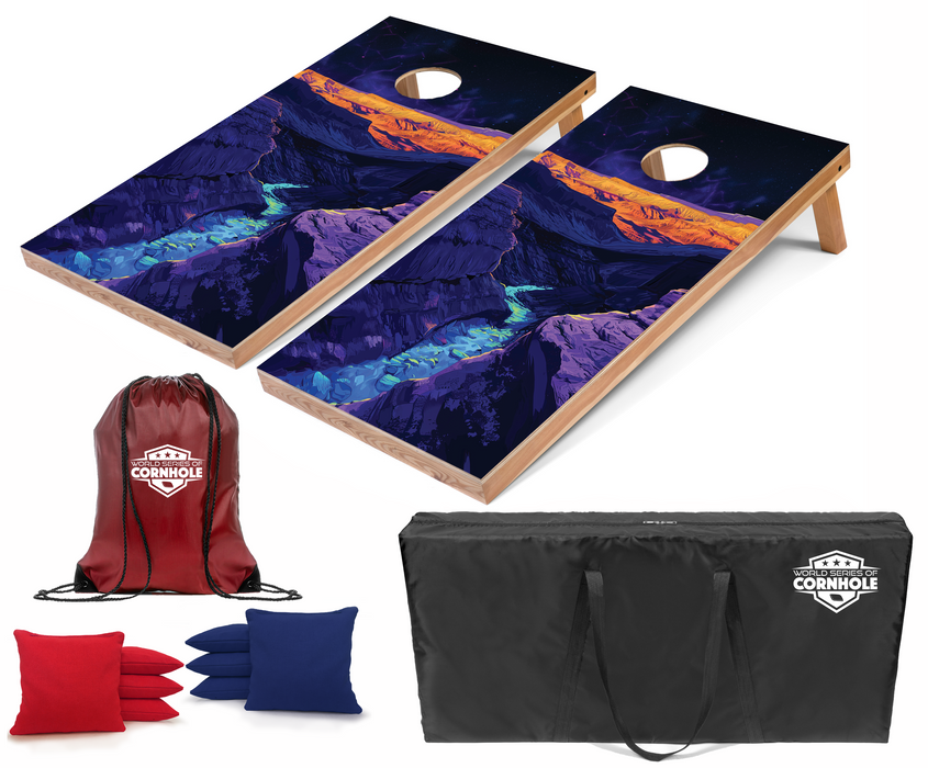 World Series of Cornhole Recreational Cornhole Set - Capitol Reef National Park Nighttime Boards with Red and Royal Blue Bags