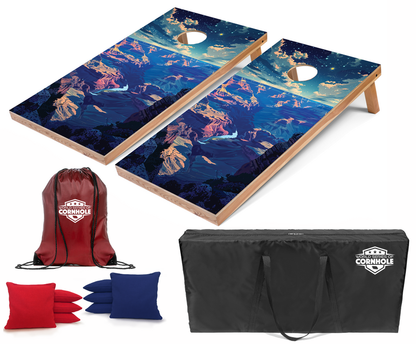 World Series of Cornhole Recreational Cornhole Set - Grand Canyon National Park Nighttime Boards with Red and Royal Blue Bags