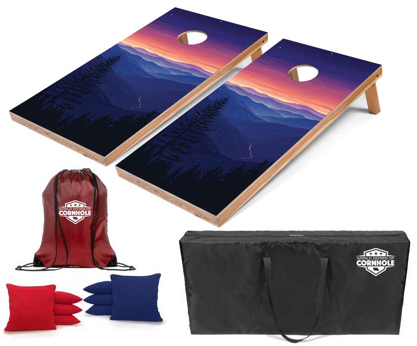 World Series of Cornhole Recreational Cornhole Set - Great Smoky Mountains National Park Nighttime Boards with Red and Royal Blue Bags