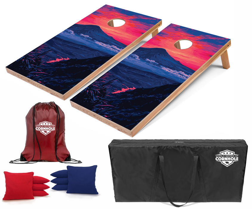 World Series of Cornhole Recreational Cornhole Set - Hawaii Volcanoes National Park Nighttime Boards with Red and Royal Blue Bags