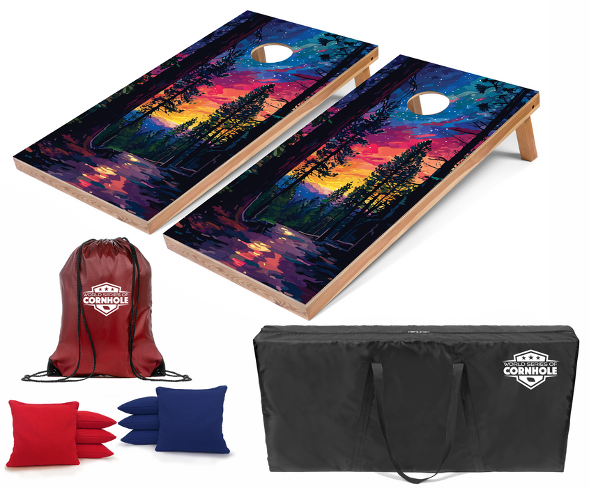 World Series of Cornhole Recreational Cornhole Set - Sequoia National Park Nighttime Boards with Red and Royal Blue Bags