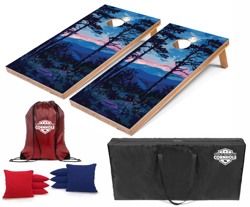World Series of Cornhole Recreational Cornhole Set - Shenandoah National Park Nighttime Boards with Red and Royal Blue Bags