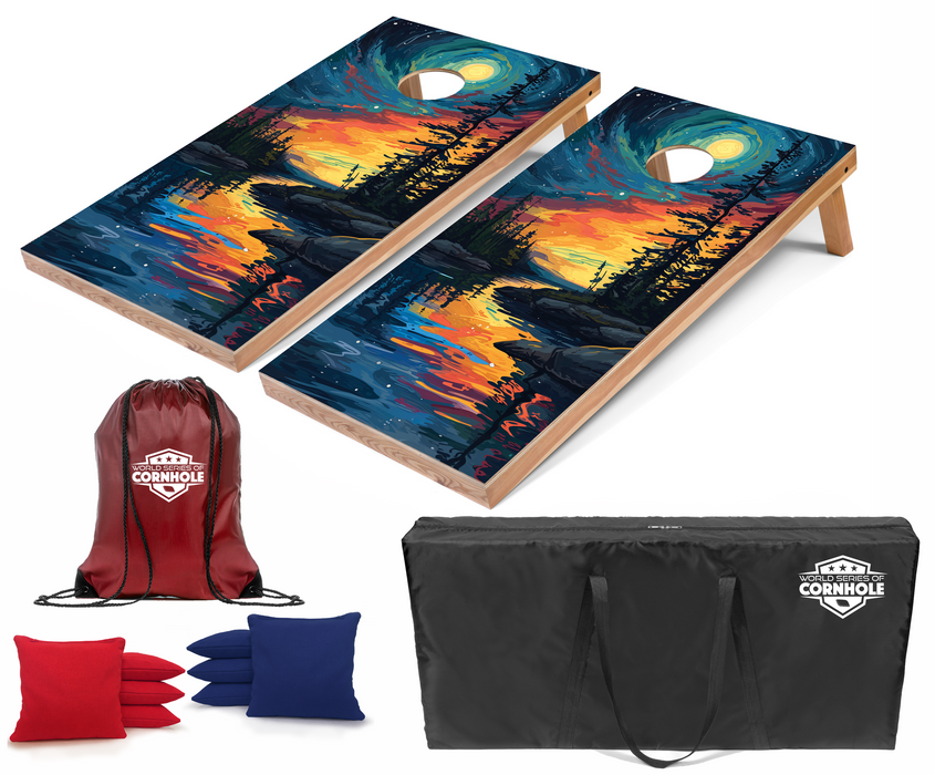 World Series of Cornhole Recreational Cornhole Set - Voyageurs National Park Nighttime Boards with Red and Royal Blue Bags