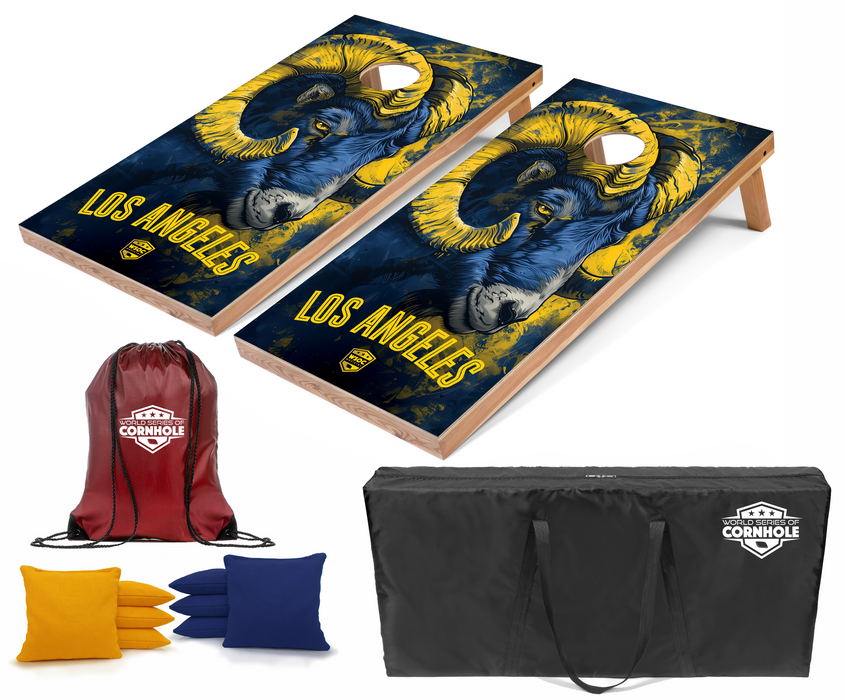 World Series of Cornhole Recreational Cornhole Set - Los Angeles Rams Boards with Yellow and Royal Blue Bags