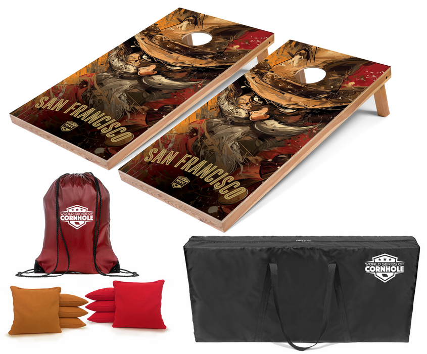 World Series of Cornhole Recreational Cornhole Set - San Francisco 49ers Boards with Gold and Red Bags