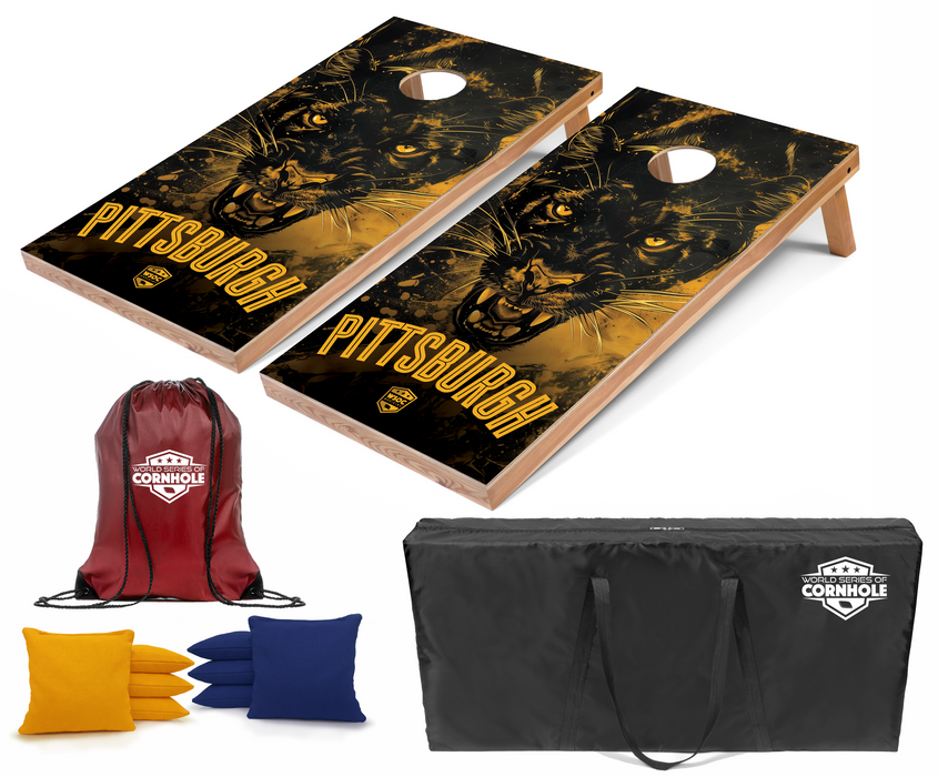 World Series of Cornhole Recreational Cornhole Set - Pitt Panthers Boards with Yellow and Royal Blue Bags