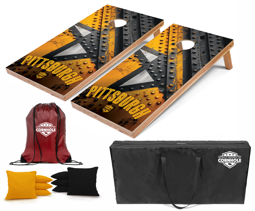 World Series of Cornhole Recreational Cornhole Set - Pittsburgh Steelers Boards with Yellow and Black Bags