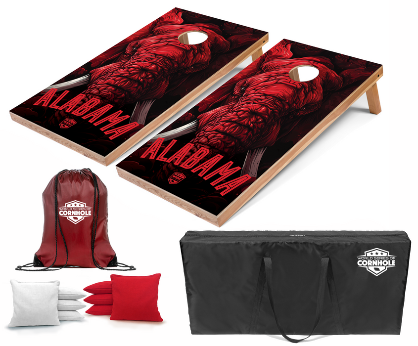 World Series of Cornhole Recreational Cornhole Set - Alabama Crimson Tide Boards with Red and White Bags