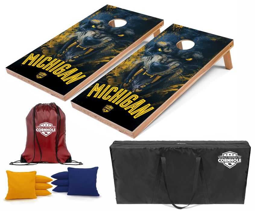 World Series of Cornhole Recreational Cornhole Set - Michigan Wolverines Boards with Maize and Blue Bags