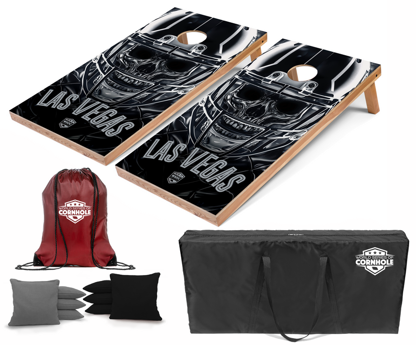 World Series of Cornhole Recreational Cornhole Set - Las Vegas Raider Boards with Gray and Black Bags