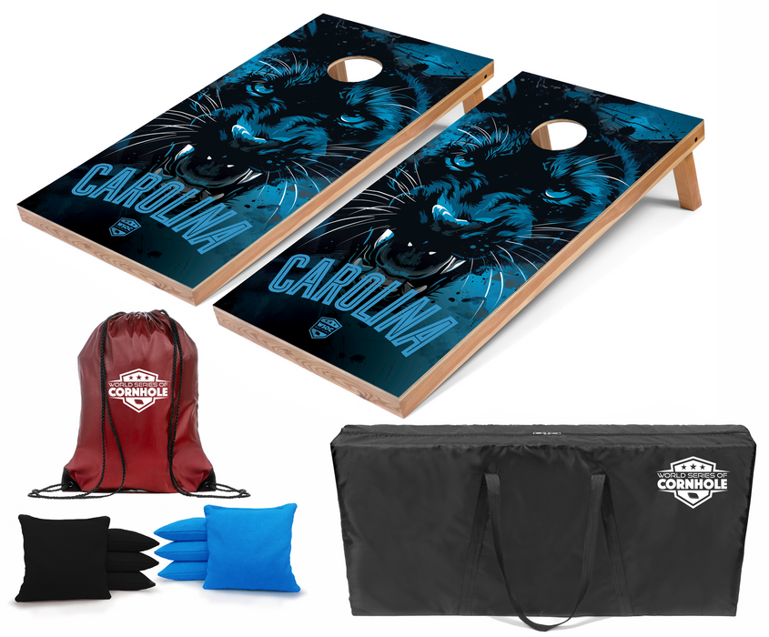 World Series of Cornhole Recreational Cornhole Set - Carolina Panthers Boards with Black and Turquoise Bags