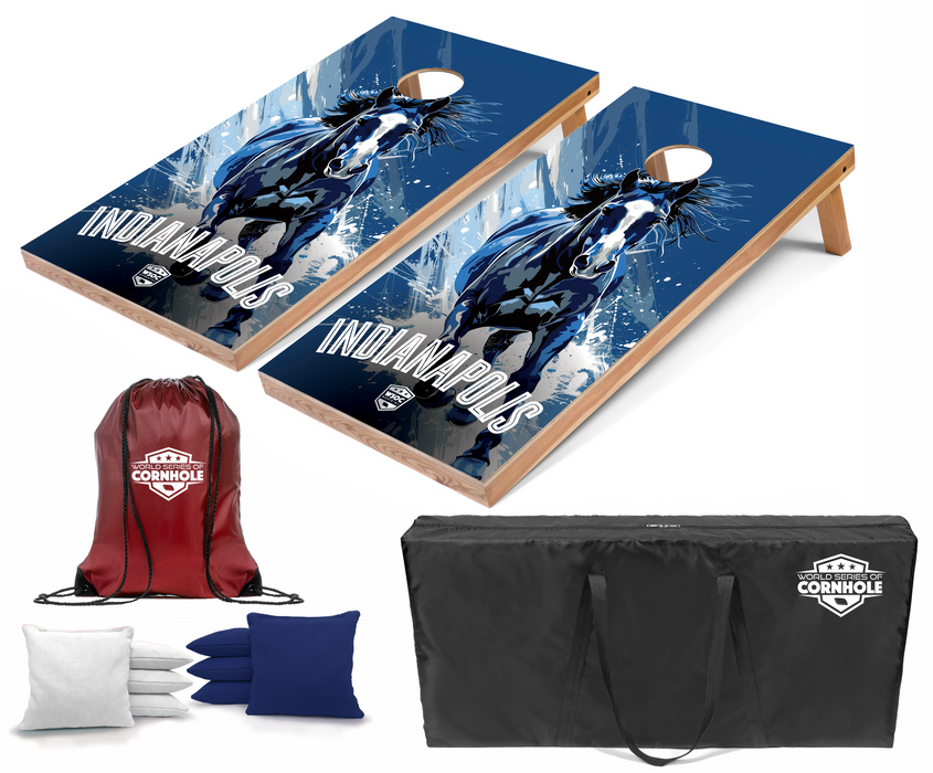World Series of Cornhole Recreational Cornhole Set - Indianapolis Colts Boards with White and Blue Bags