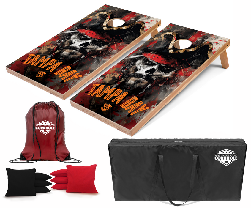 World Series of Cornhole Recreational Cornhole Set - Tampa Bay Buccaneers Boards with Black and Red Bags