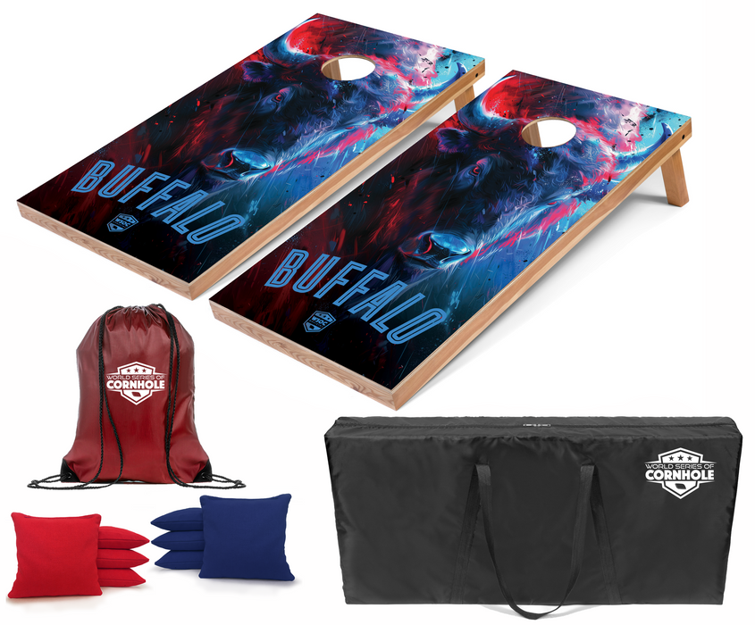 World Series of Cornhole Recreational Cornhole Set - Buffalo Bills Boards with Royal Blue and Red Bags