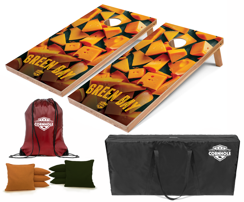 World Series of Cornhole Recreational Cornhole Set - Green Bay Packers Boards with Gold and Hunter Green Bags