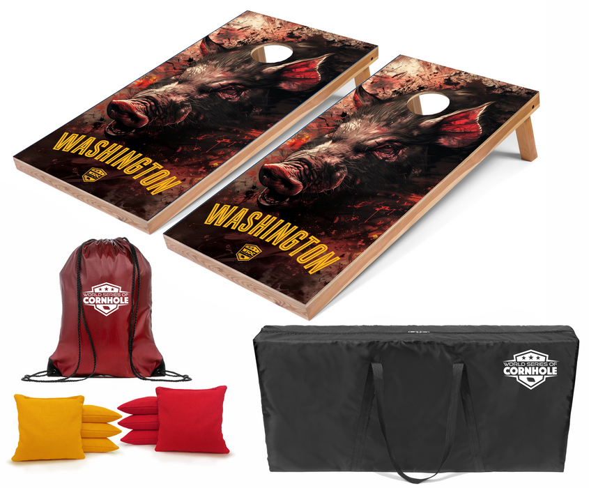 World Series of Cornhole Recreational Cornhole Set - Washington Commanders Boards with Yellow and Red Bags