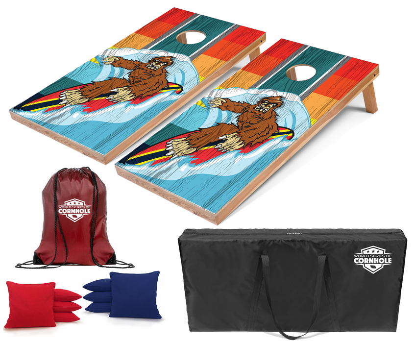 World Series of Cornhole Recreational Cornhole Set - Riding Waves Sasquatch Boards with Red and Royal Blue Bags