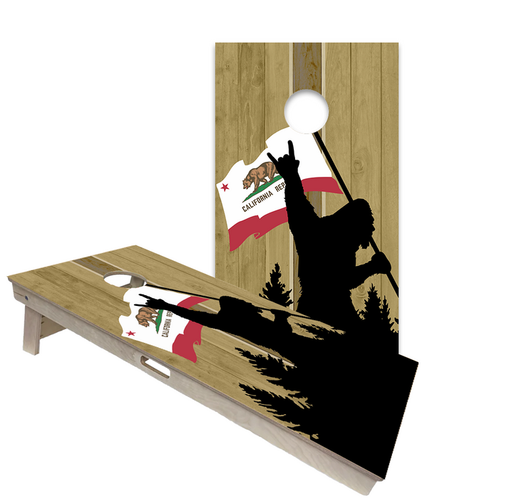 World Series of Cornhole Official 2' x 4' Professional Cornhole Board Runway 2402P - Sasquatch Holding a California Flag