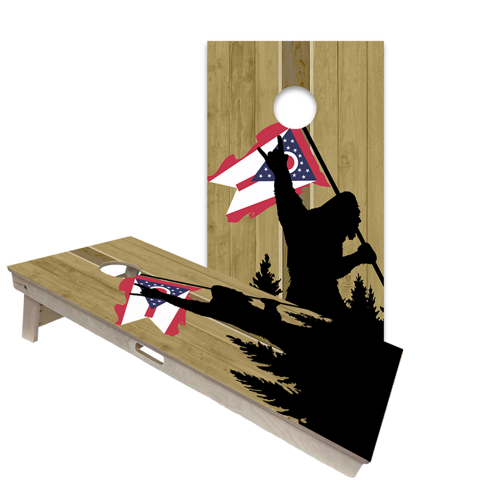 World Series of Cornhole Official 2' x 4' Professional Cornhole Board Runway 2402P - Sasquatch Holding an Ohio Flag
