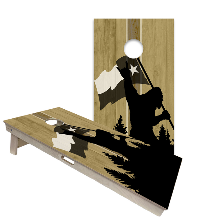 World Series of Cornhole Official 2' x 4' Professional Cornhole Board Runway 2402P - Sasquatch Holding a Texas Flag