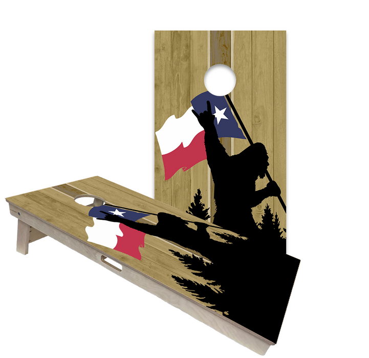 World Series of Cornhole Official 2' x 4' Professional Cornhole Board Runway 2402P - Sasquatch Holding a Texas Flag
